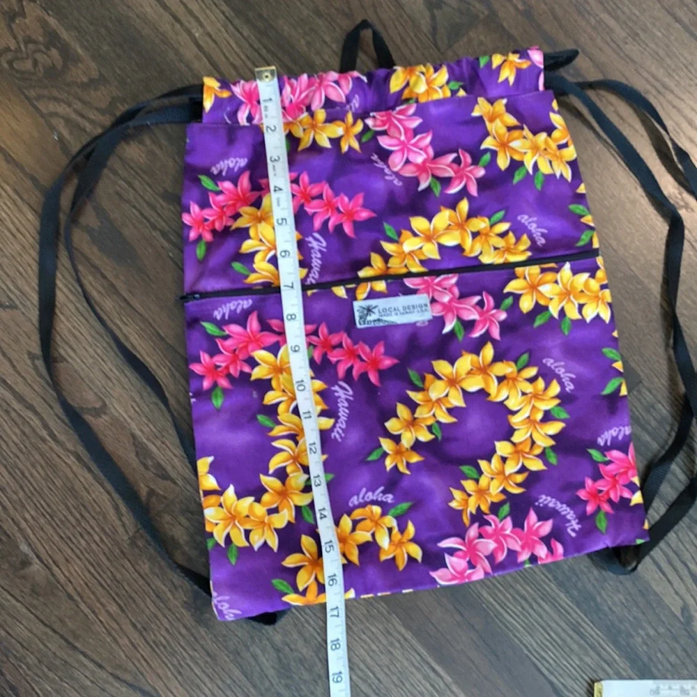 Hawaii String backpack Cinch backpack Purple Floral EUC